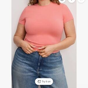 Good American Set of 2 Stretch Baby Tees, Coral & White 2-3x